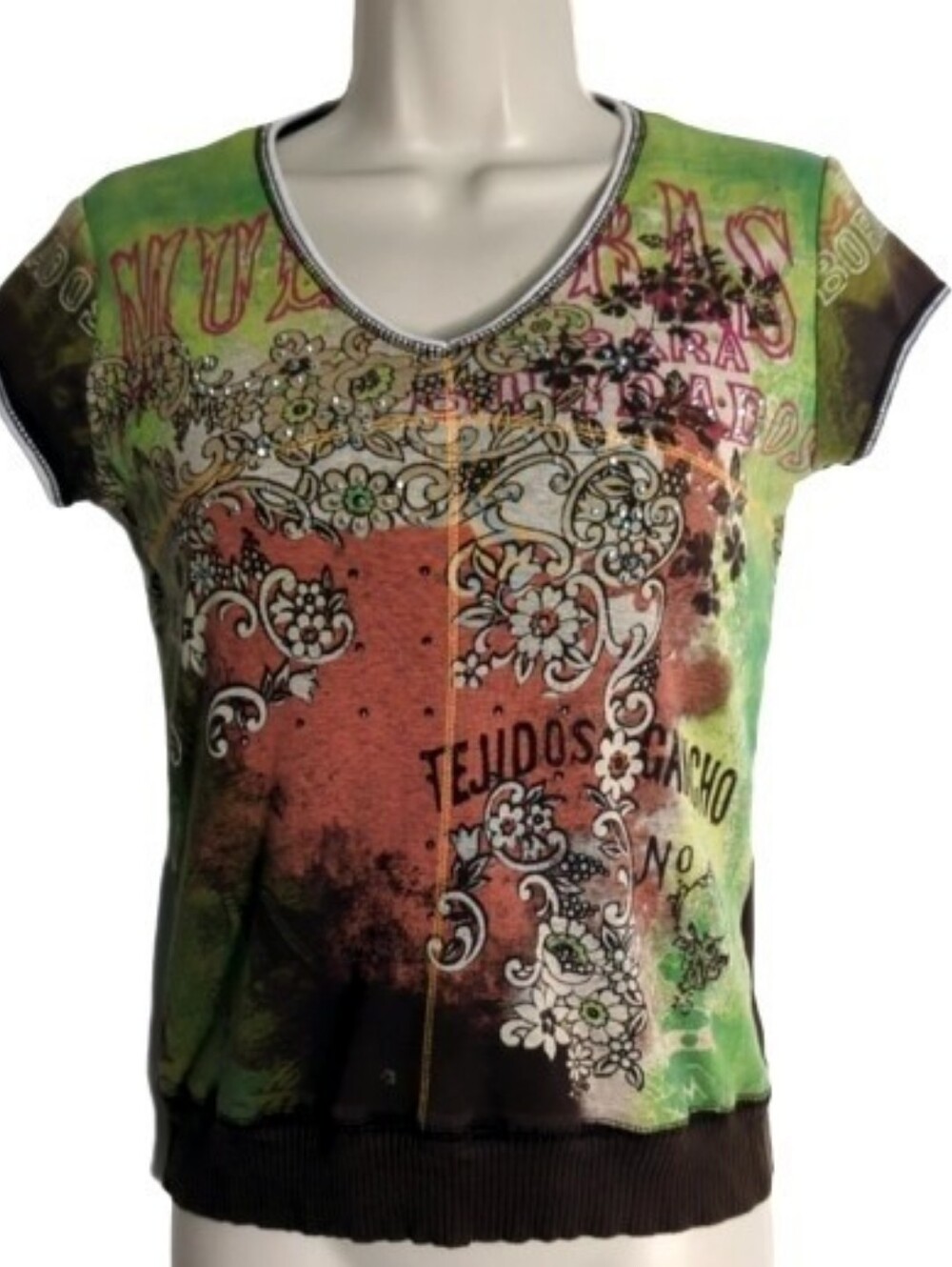 Vintage Y2K Skinny Minnie Patchwork Western Graphic Top Large